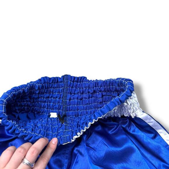 Benza Fight to End Blue Boxing Shorts SzL Polyester Satin Kickboxing Trunks Thai - Picture 5 of 8